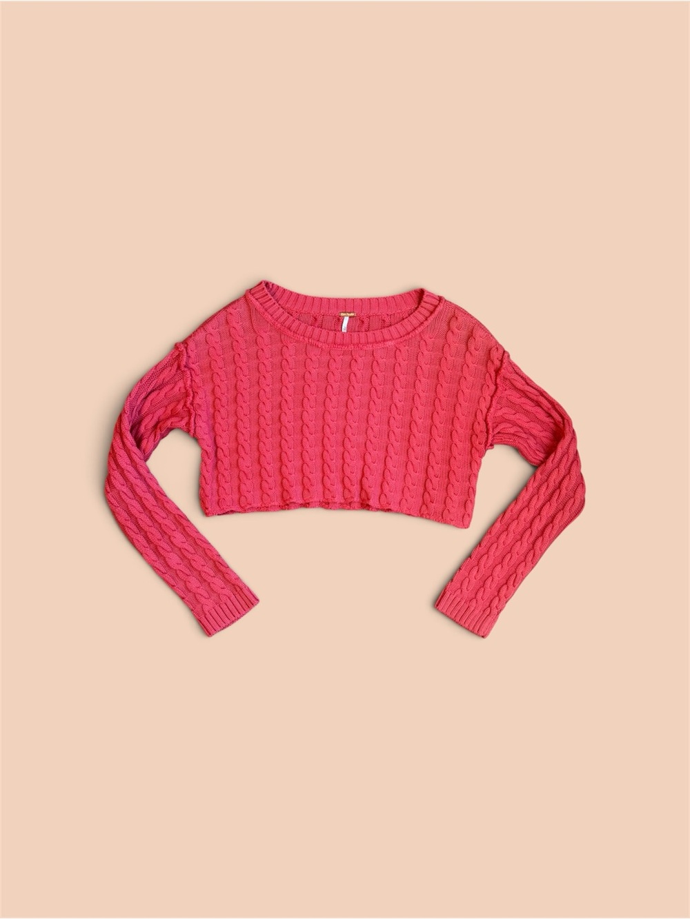Free People Cropped Cable Knit Sweater - Coral